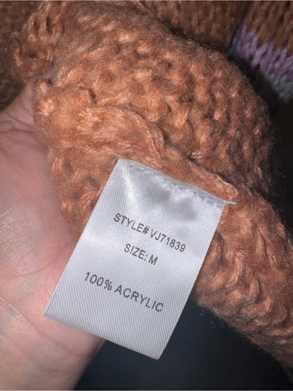 Open-Front Rust Cardigan with Pink Stripe Sleeve Accents - Picture 7 of 9